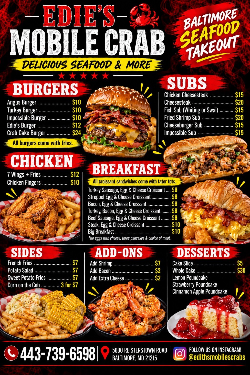 Edie's Mobile Crab menu