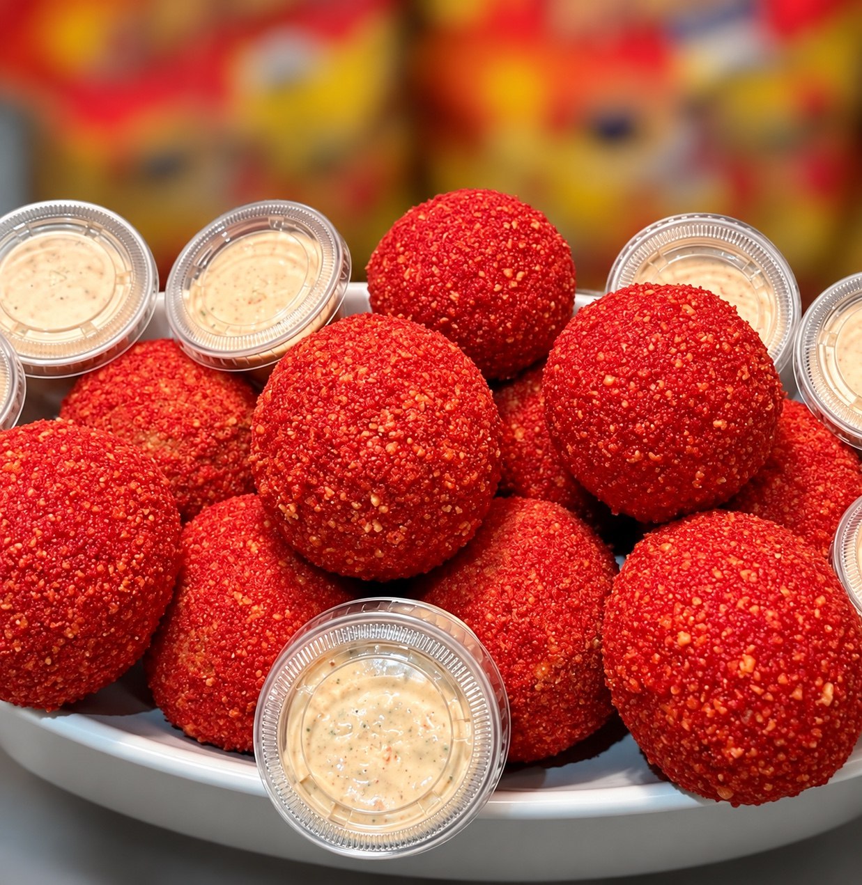 Red crab bites with dipping sauce